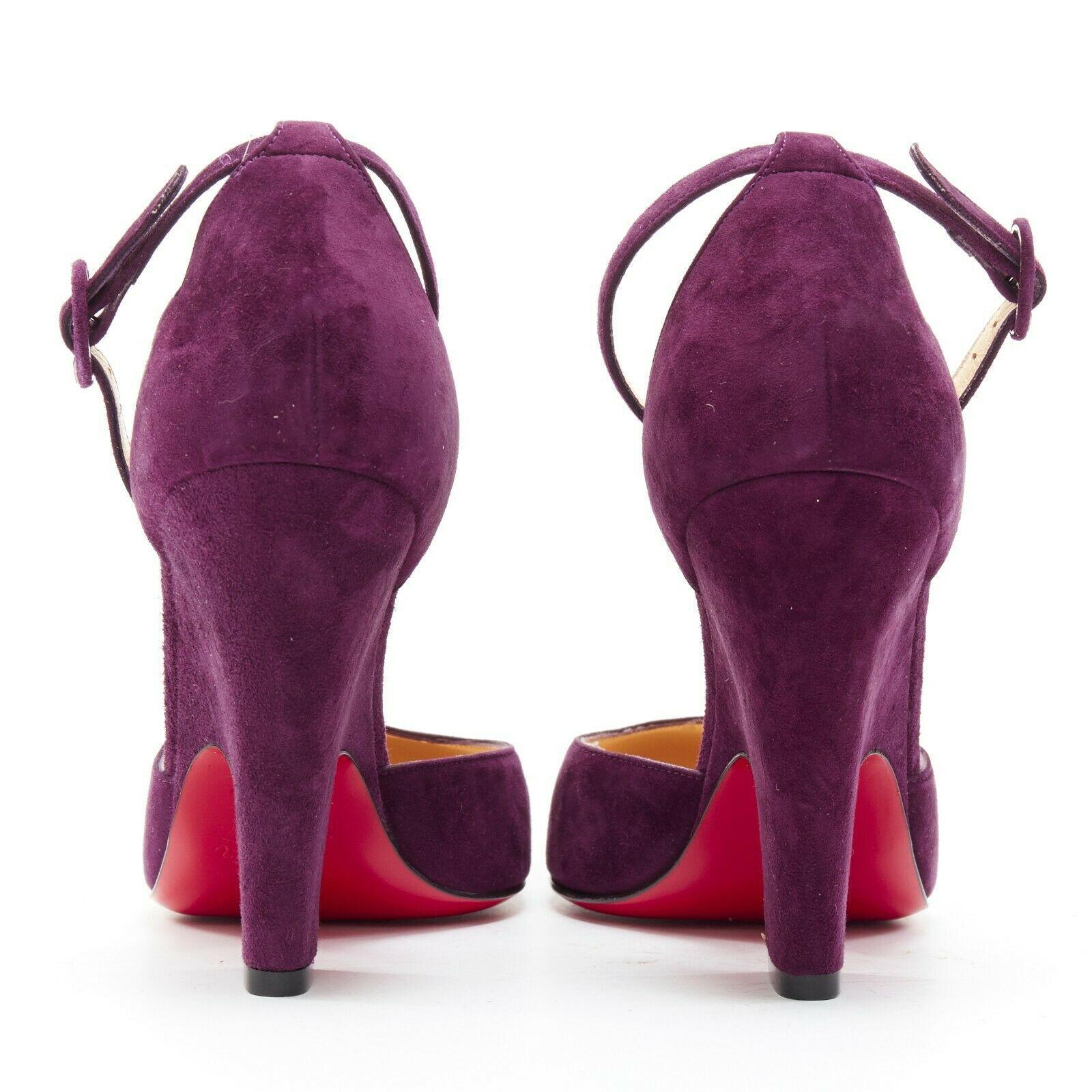 new CHRISTIAN LOUBOUTIN Aketi 100 purple suede scallop ankle strap heel EU37 In Good Condition In Hong Kong, NT