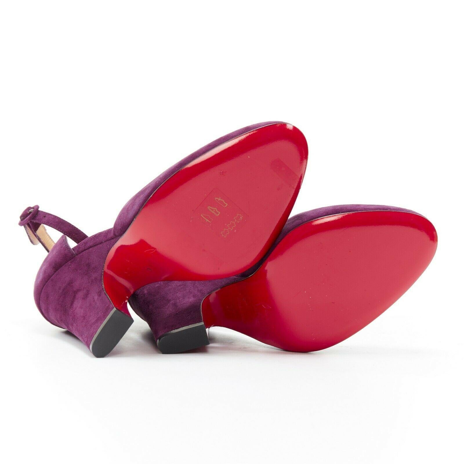 Women's new CHRISTIAN LOUBOUTIN Aketi 100 purple suede scallop ankle strap heel EU37