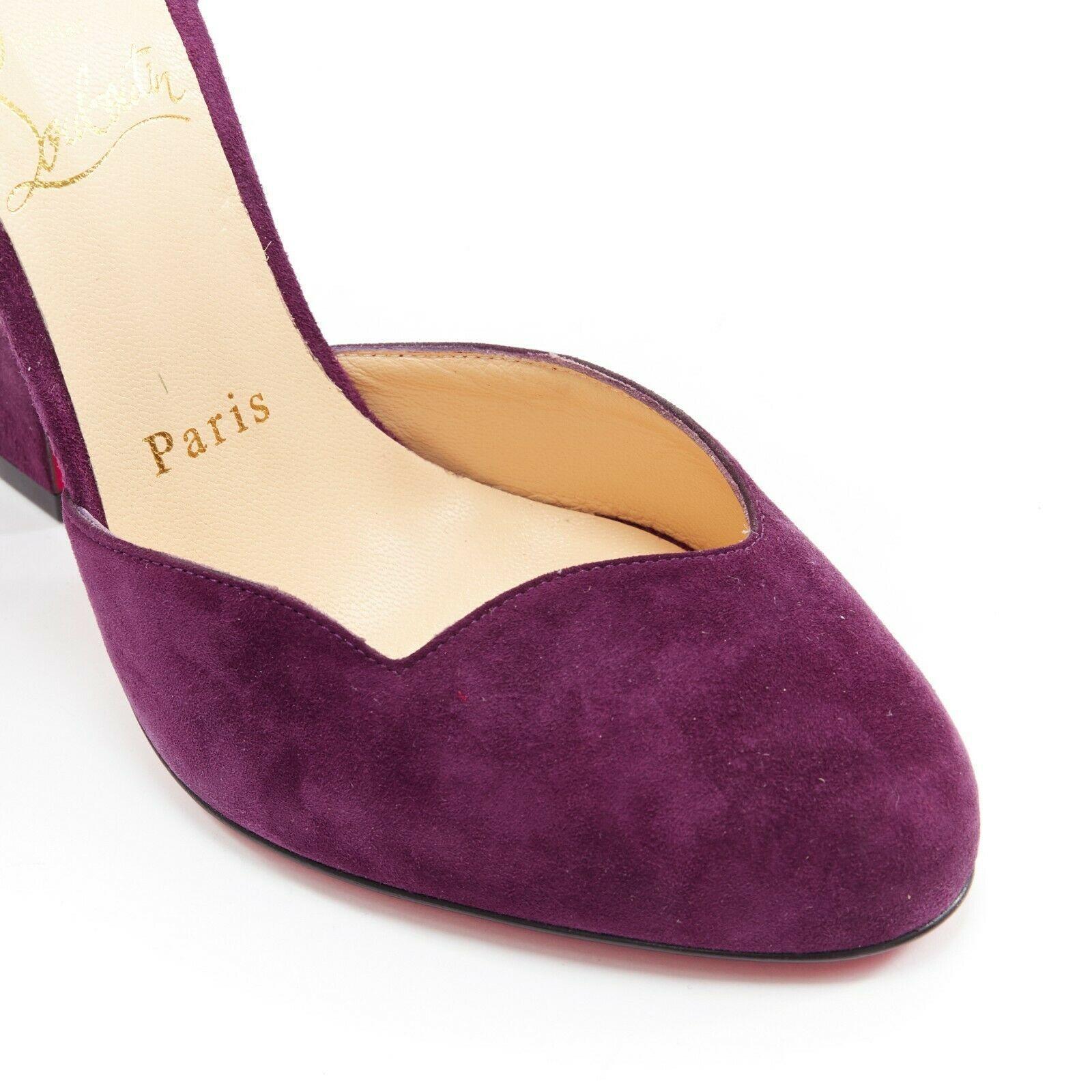 new CHRISTIAN LOUBOUTIN Aketi 100 purple suede scallop ankle strap heel EU37 1