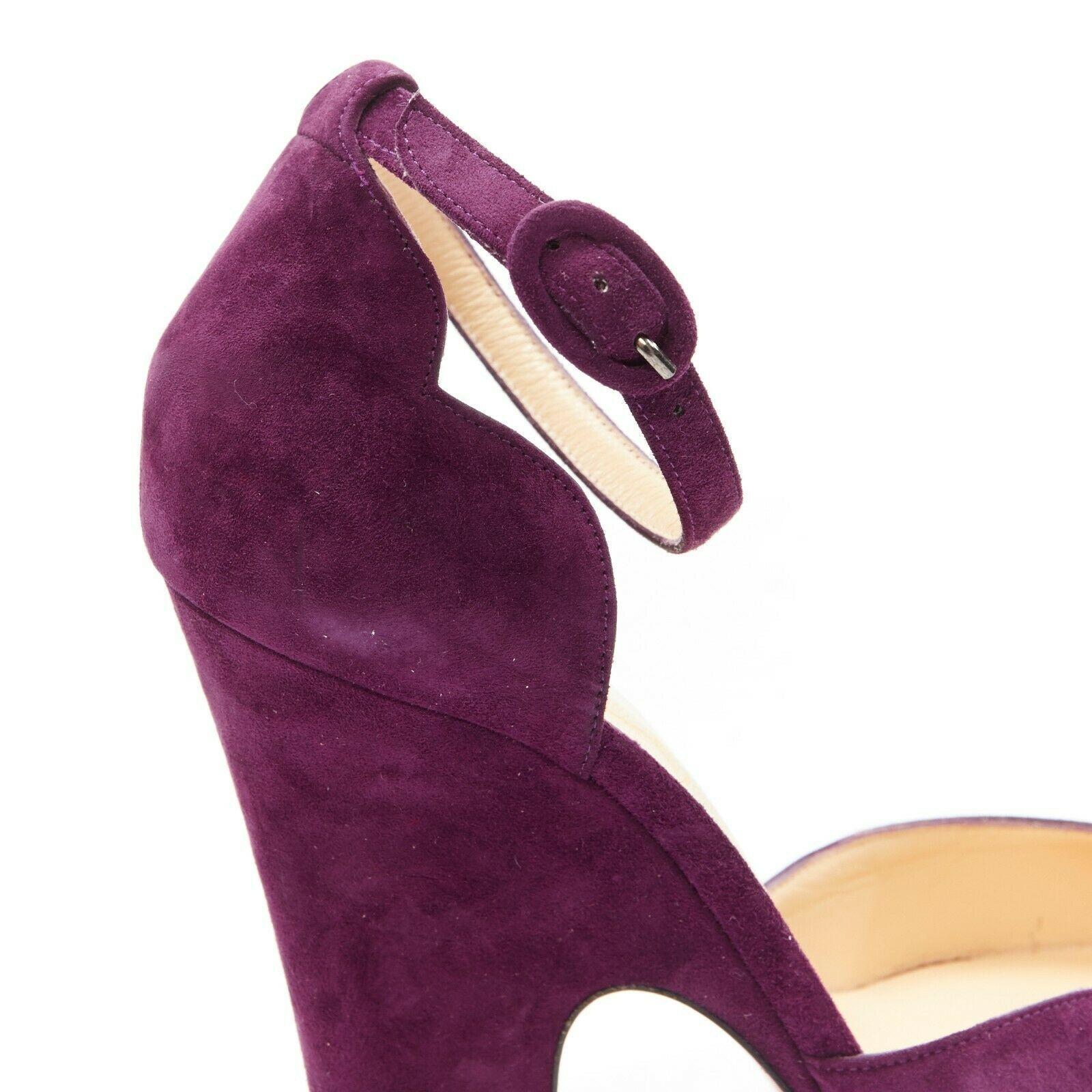 new CHRISTIAN LOUBOUTIN Aketi 100 purple suede scallop ankle strap heel EU37 2