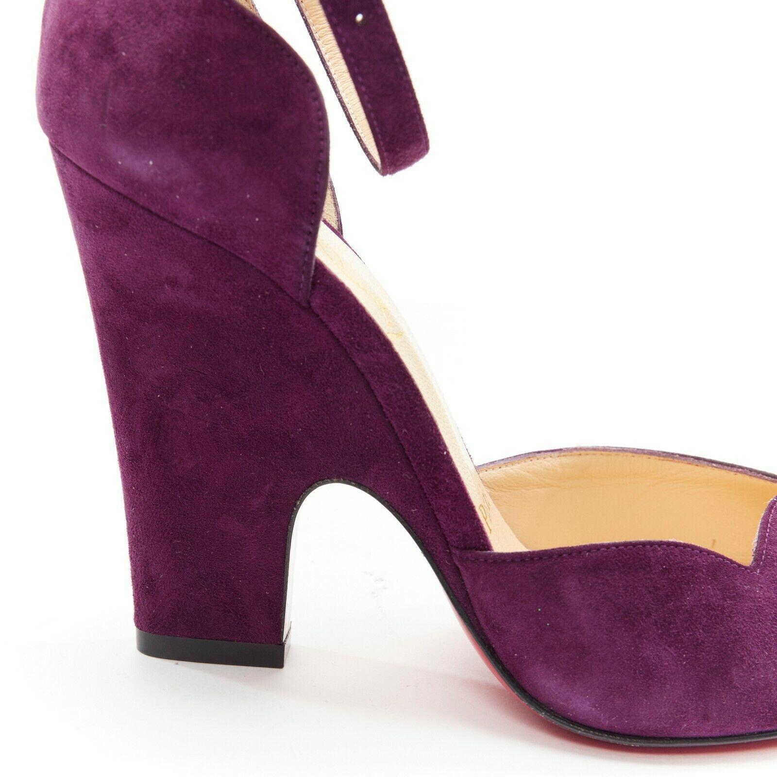 new CHRISTIAN LOUBOUTIN Aketi 100 purple suede scallop ankle strap heel EU37 3