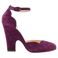 new CHRISTIAN LOUBOUTIN Aketi 100 purple suede scallop ankle strap heel EU37