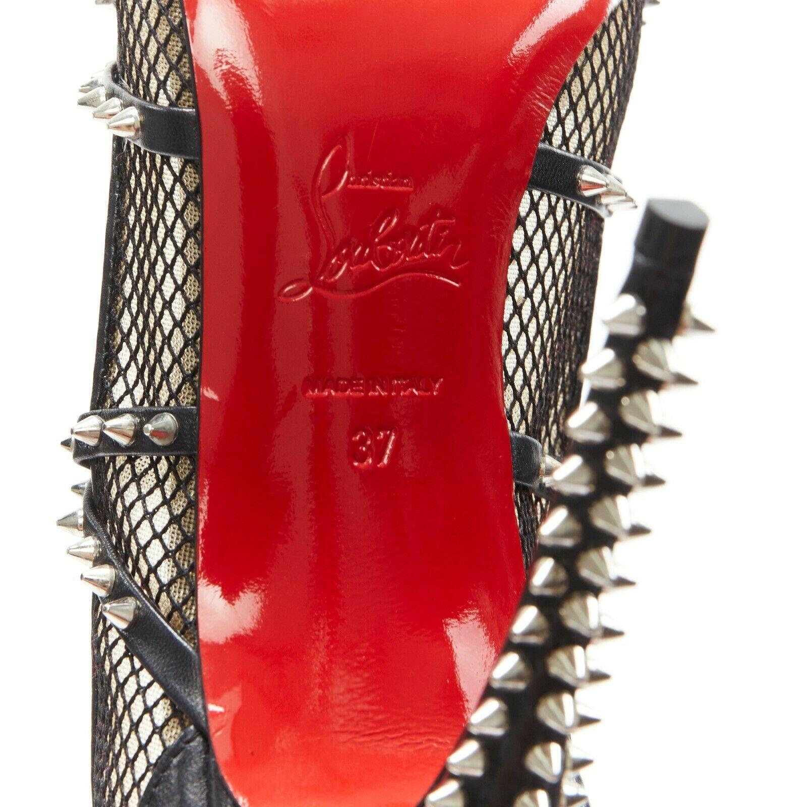 new CHRISTIAN LOUBOUTIN Alarc 100 spike stud fishnet strappy sandals.heels EU37 4