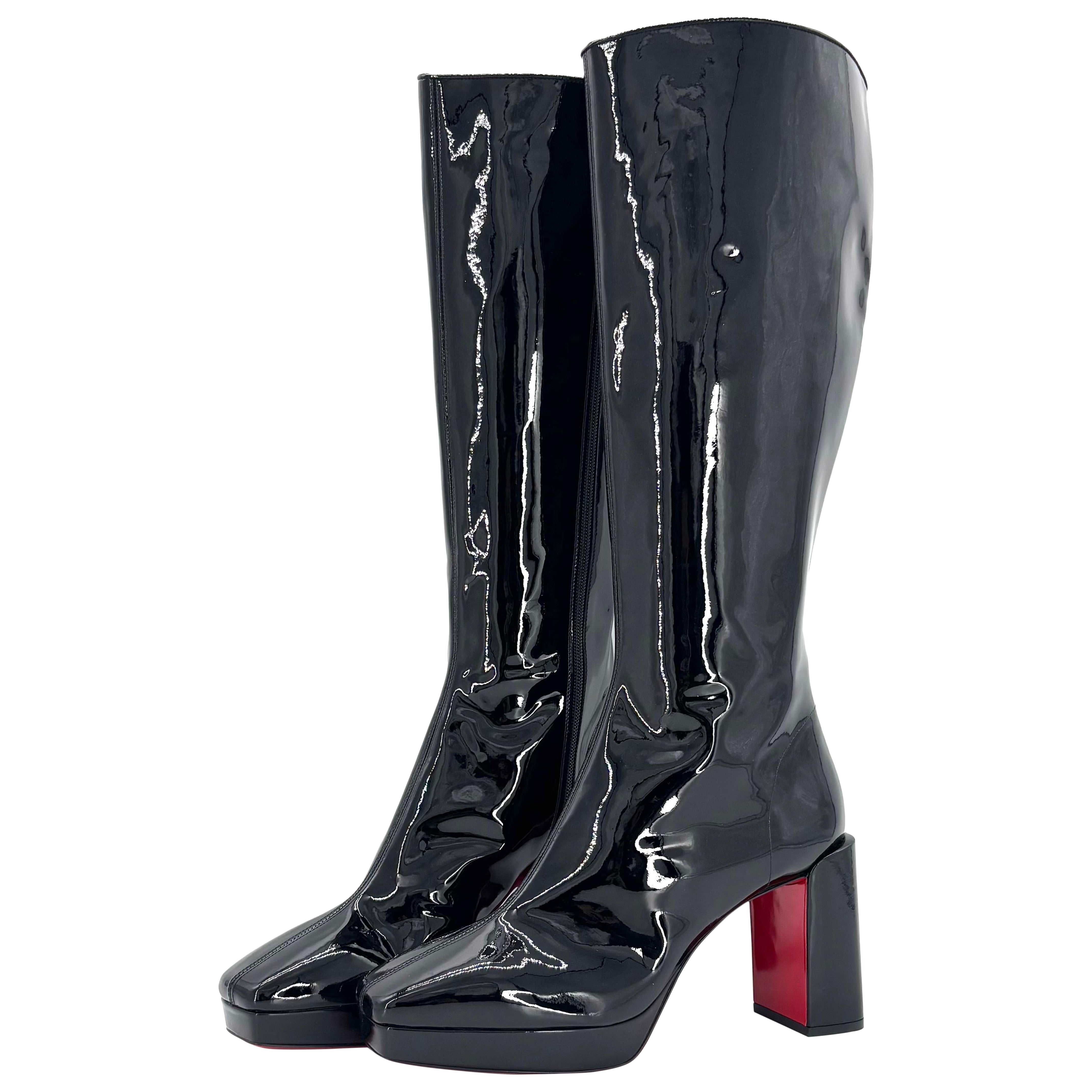 NEW Christian Louboutin Alleo 90 Patent Knee High Platform Boots 41