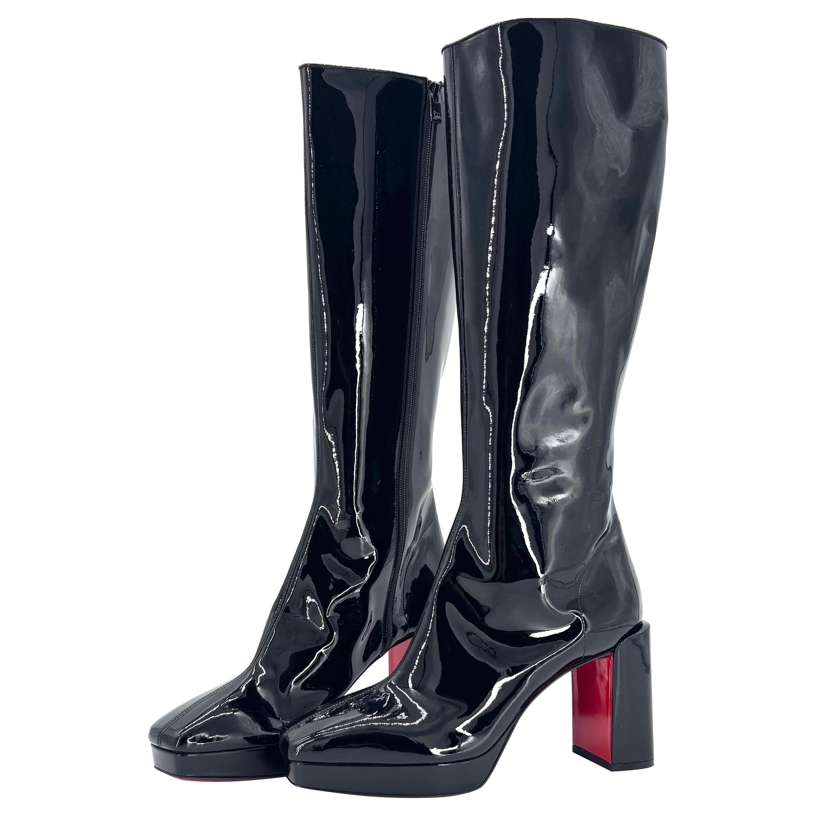 NEW Christian Louboutin Alleo 90 Patent Knee High Platform Boots 41