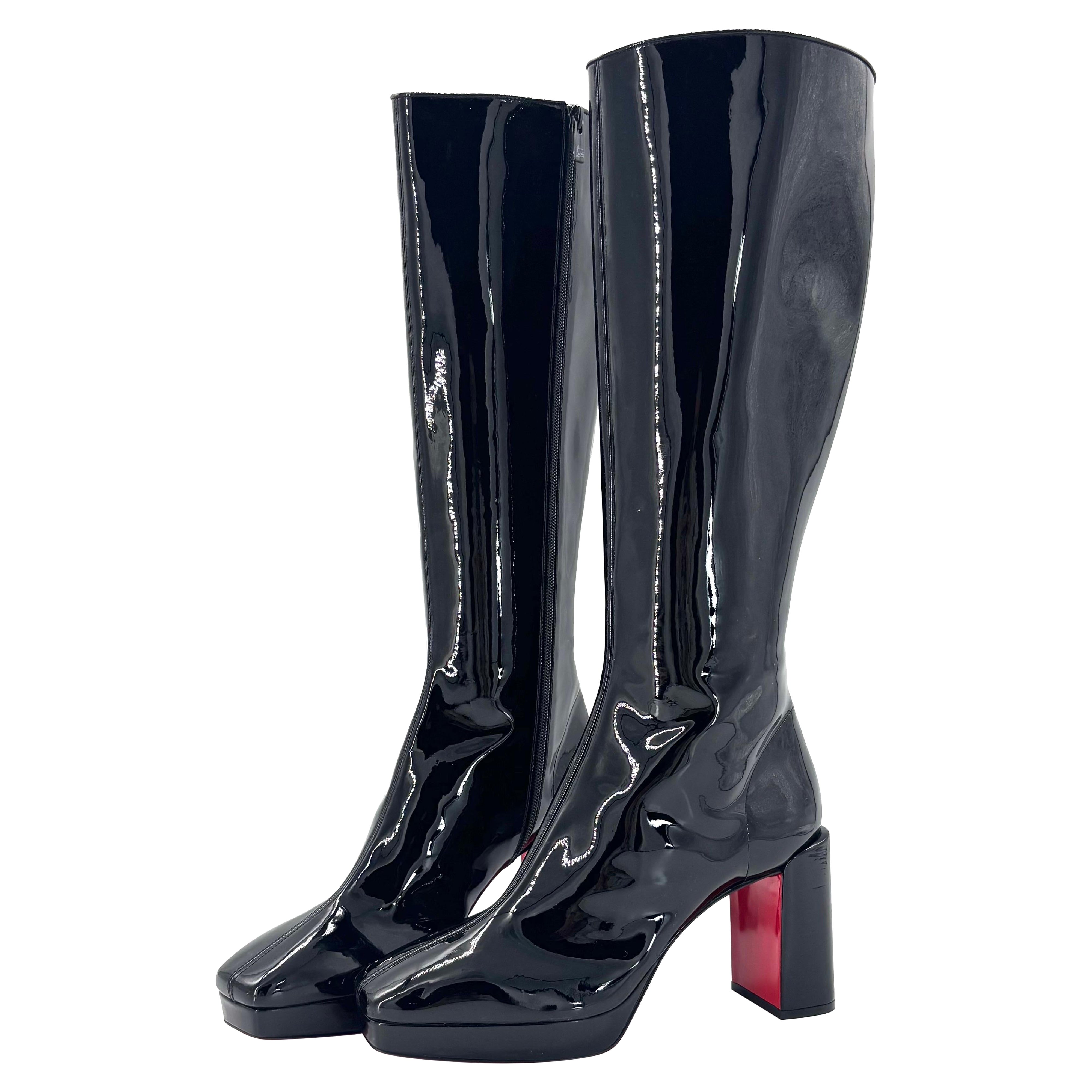NEW Christian Louboutin Alleo 90 Patent Knee High Platform Boots 41 For Sale