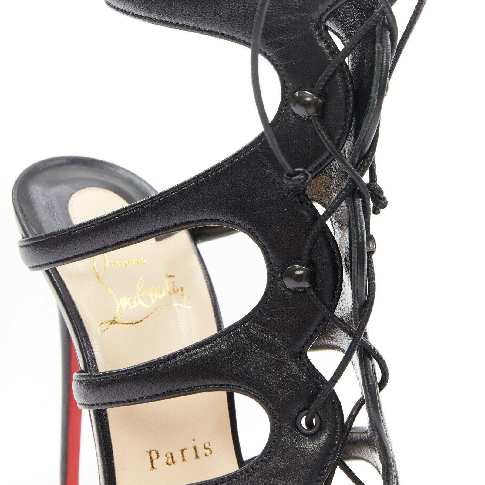 new CHRISTIAN LOUBOUTIN Amazoulo black lace up cut out gladiator heels EU36.5 1