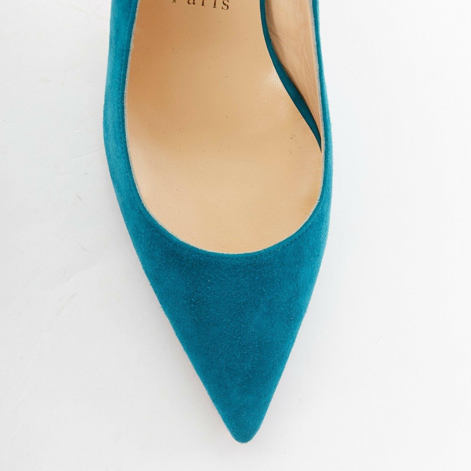 new CHRISTIAN LOUBOUTIN Apostrophy Sling blue suede pointy slingback heel EU39 In Excellent Condition In Hong Kong, NT