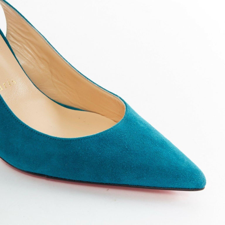 new CHRISTIAN LOUBOUTIN Apostrophy Sling blue suede pointy slingback ...