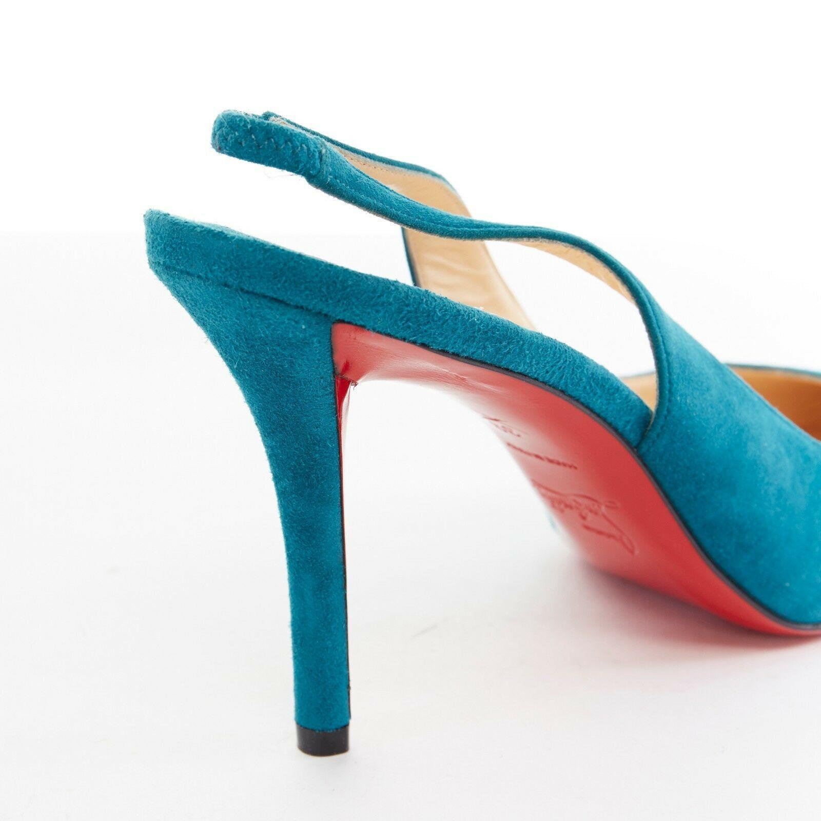 new CHRISTIAN LOUBOUTIN Apostrophy Sling blue suede pointy slingback heel EU39 1