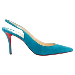 new CHRISTIAN LOUBOUTIN Apostrophy Sling blue suede pointy slingback heel EU39