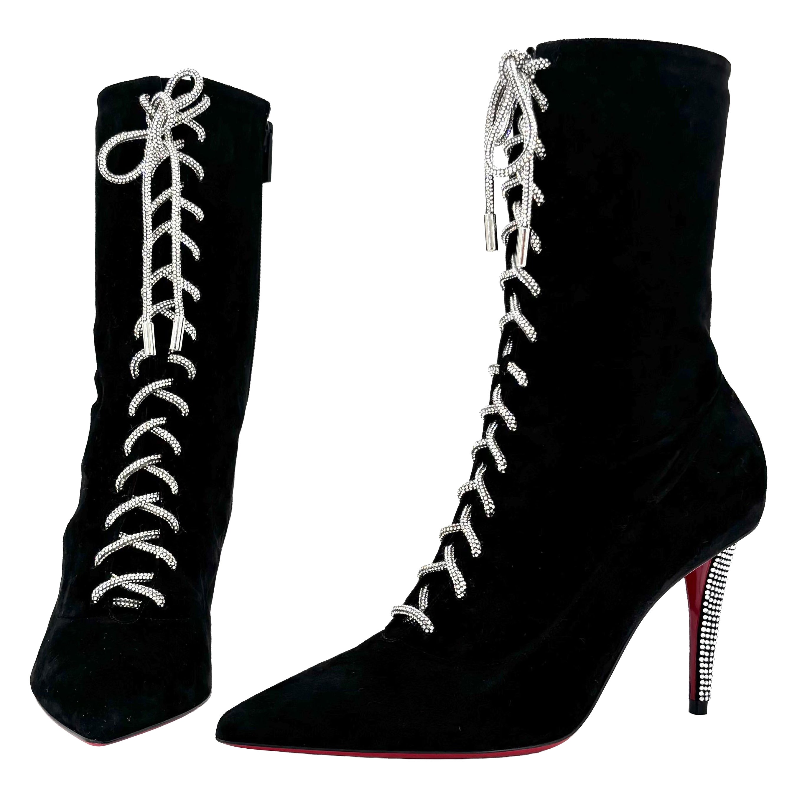 NUEVO Christian Louboutin Astrid Botín Encaje Strass 85 Botas Adornadas 37
