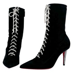 NUEVO Christian Louboutin Astrid Botín Encaje Strass 85 Botas Adornadas 37