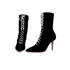 NEW Christian Louboutin Astrid Lace Strass Booty 85 Embellished Boots 37