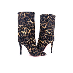 NEW Christian Louboutin Astrilarge Booty 100 Leopard Print Hair On Boots 38
