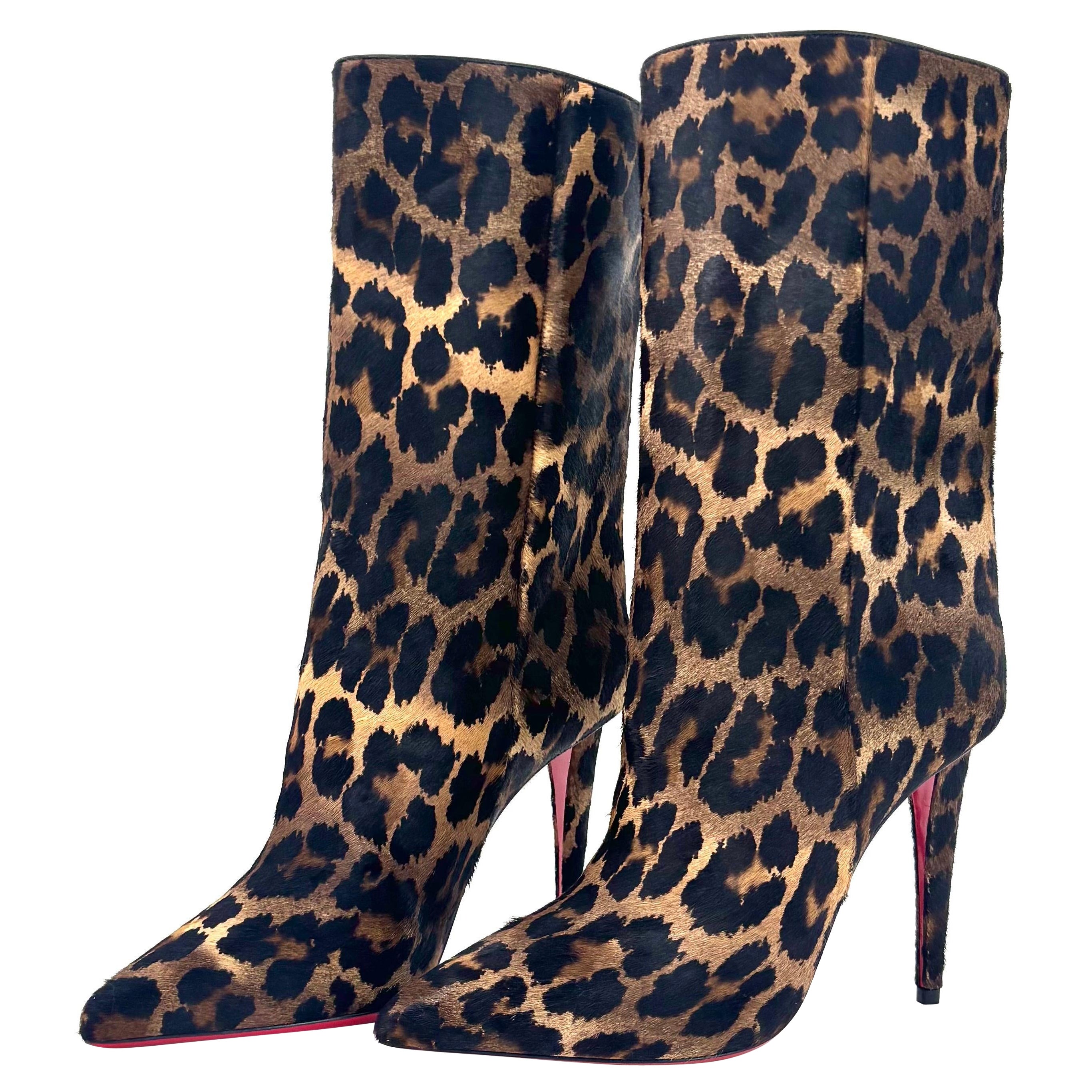 NEU Christian Louboutin Astrilarge Booty 100 Leopard Print Hair On Stiefel 38