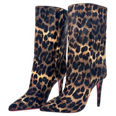 NEW Christian Louboutin Astrilarge Booty 100 Leopard Print Hair On Boots 38