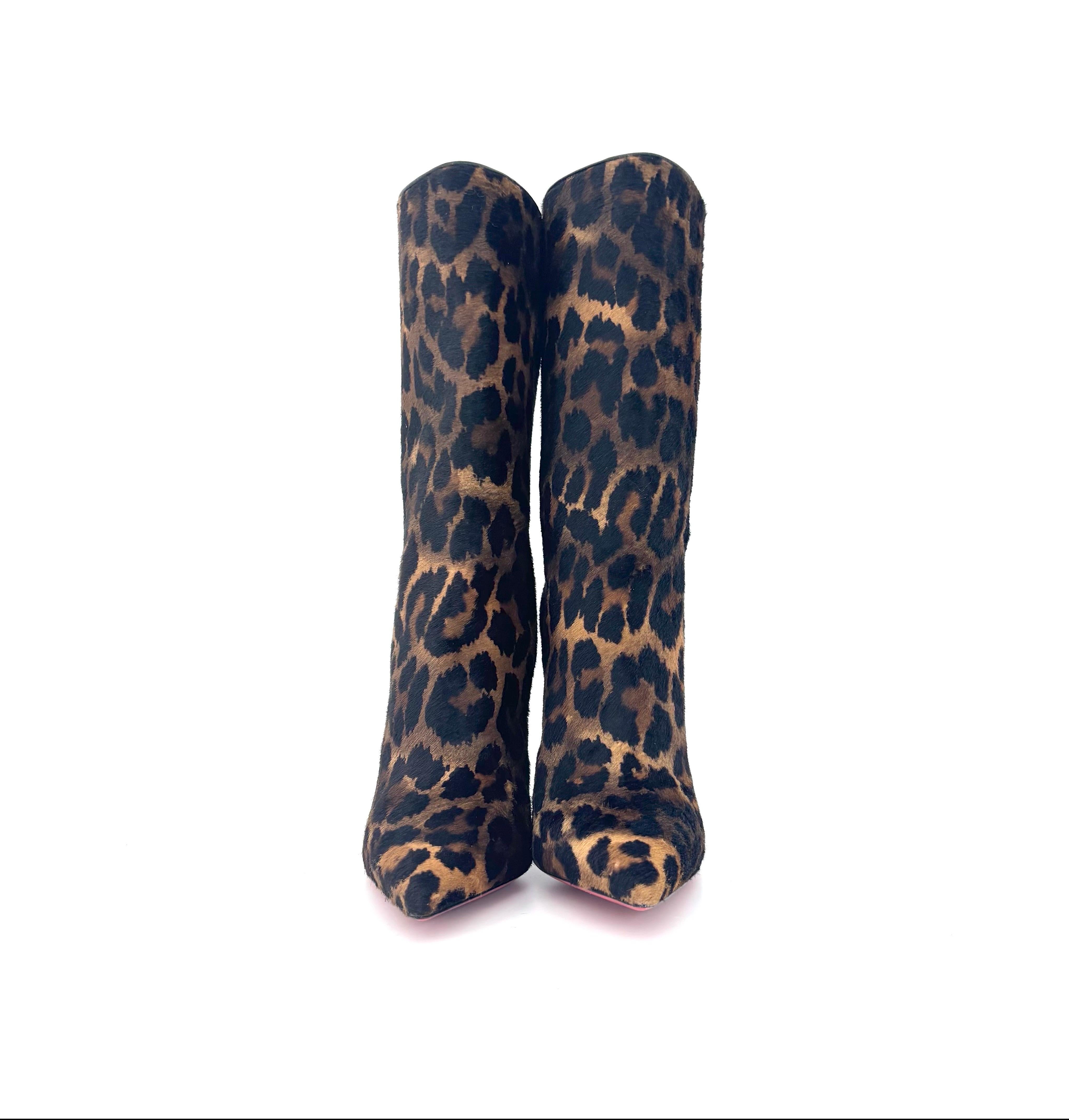 De las mujeres NUEVO Christian Louboutin Botín Astrilarge 100 Botas de tacón con estampado de leopardo 36.5 en venta