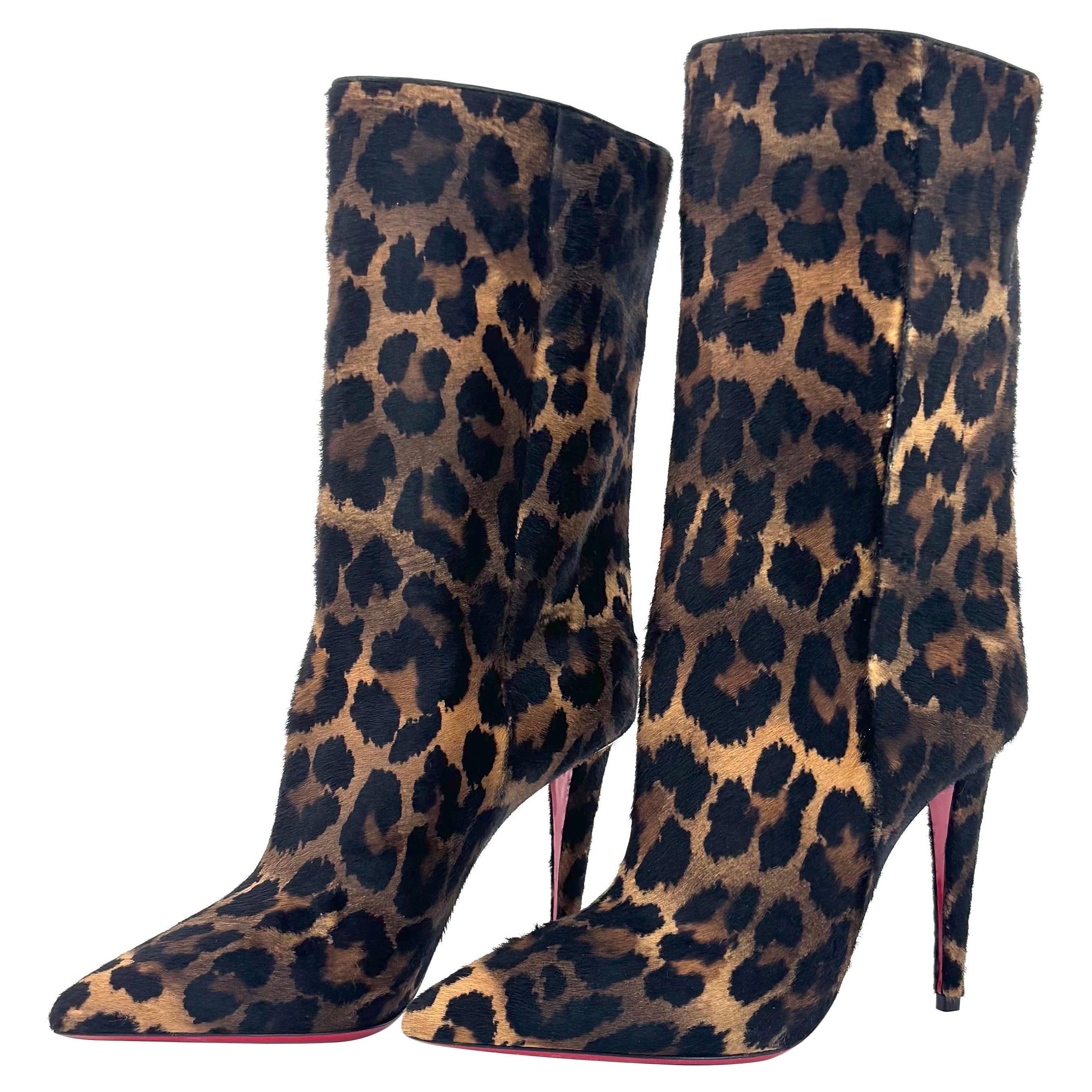 NEW Christian Louboutin Astrilarge Booty 100 Leopard Print Heeled Boots 36.5