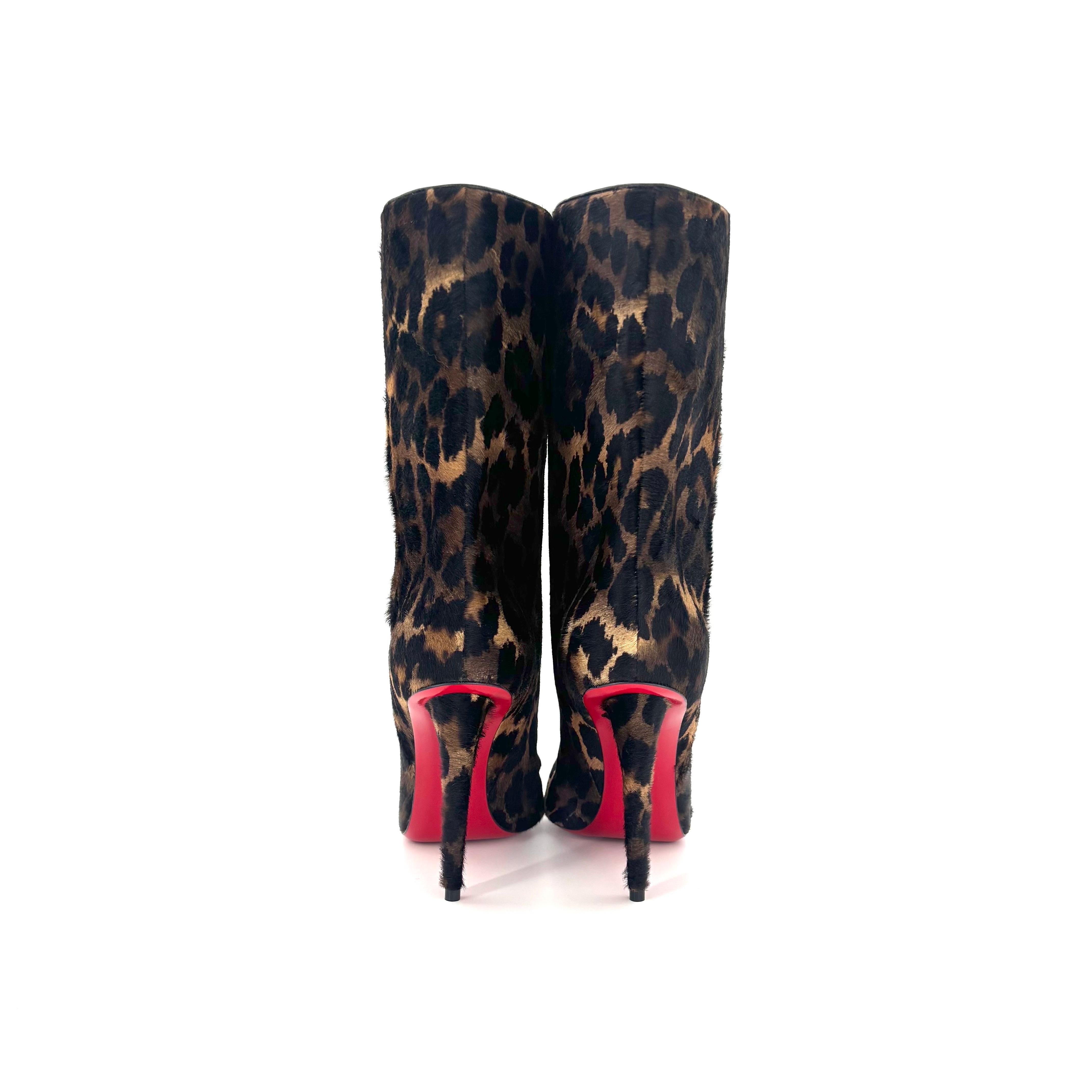 De las mujeres NUEVO Christian Louboutin Botín Astrilarge 100 Pony  Botas con estampado de leopardo 37.5 en venta