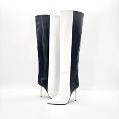 NEW Christian Louboutin Astrilarge Botta 100 Black White Over The Knee Boots 37