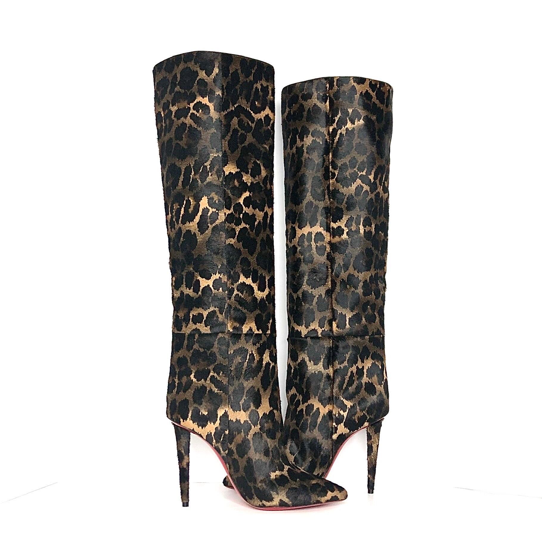Nero NEW Christian Louboutin Astrilarge Botta 100 Pony Kitty Kid Pointed Toe Boots 38 in vendita