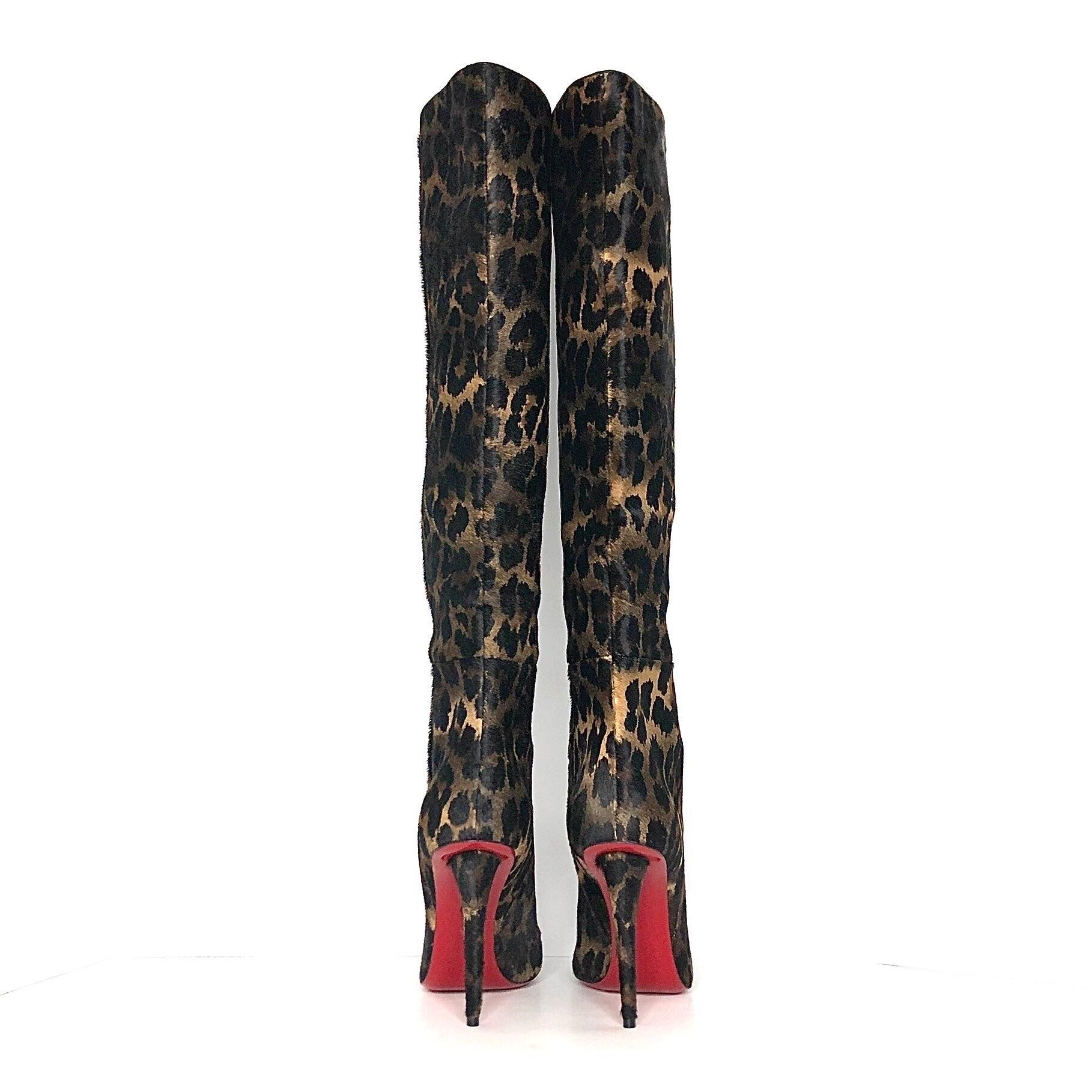 Donna NEW Christian Louboutin Astrilarge Botta 100 Pony Kitty Kid Pointed Toe Boots 38 in vendita