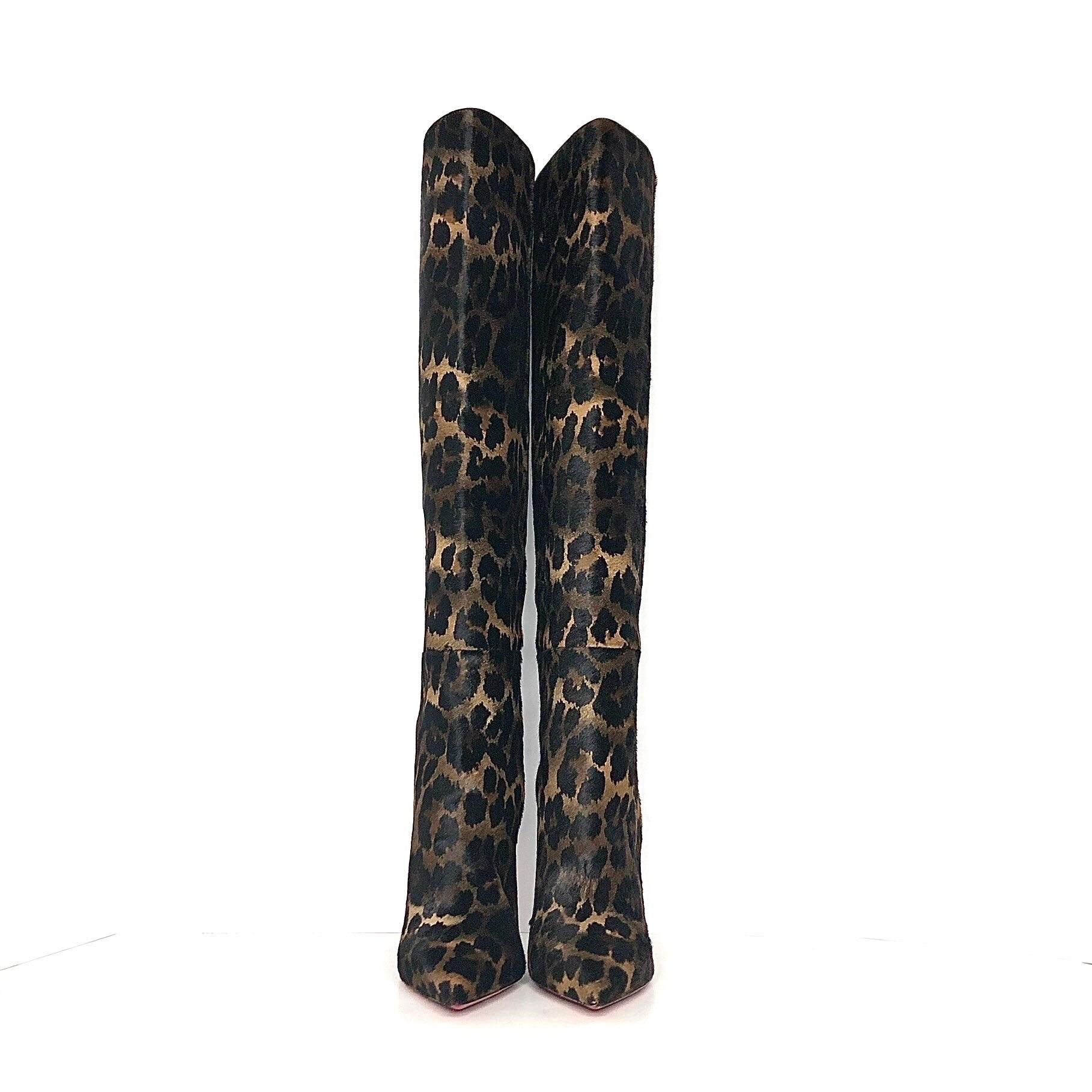 NEW Christian Louboutin Astrilarge Botta 100 Pony Kitty Kid Pointed Toe Boots 38 in vendita 1