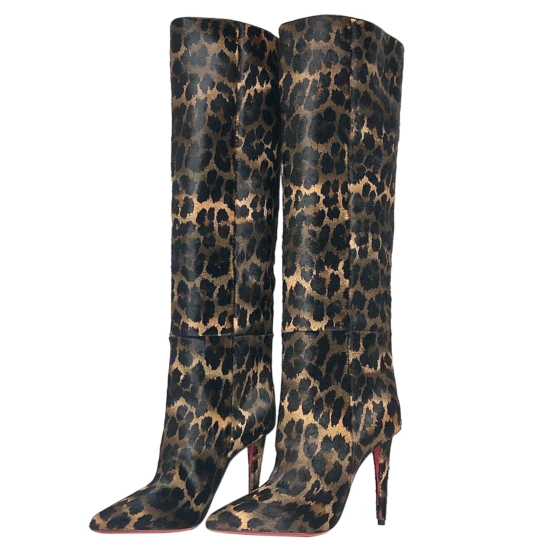 NEW Christian Louboutin Astrilarge Botta 100 Pony Kitty Kid Pointed Toe Boots 38