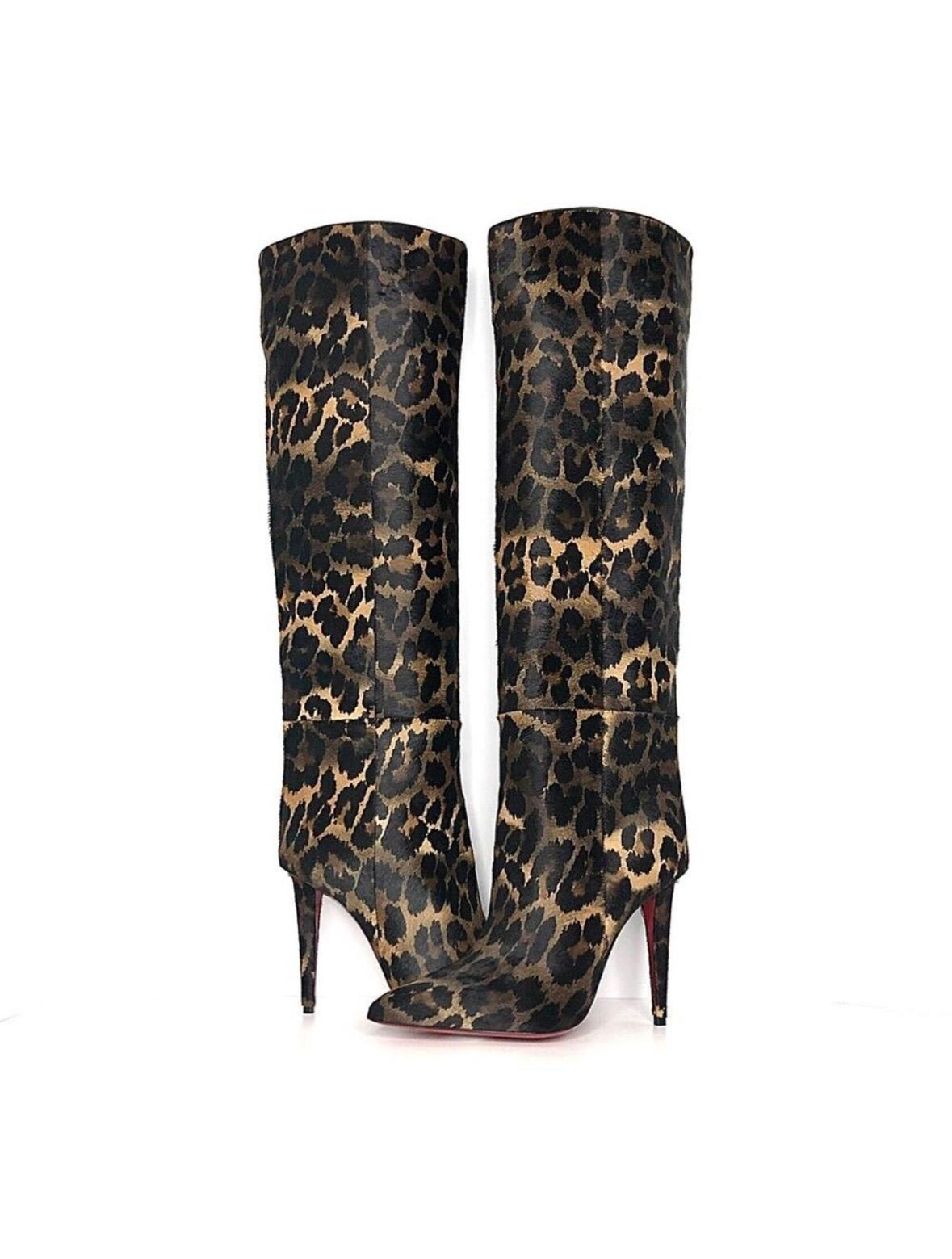 NEW Christian Louboutin Astrilarge Botta 100 Pony Kitty Pointed Toe Boots 36 Pour femmes en vente