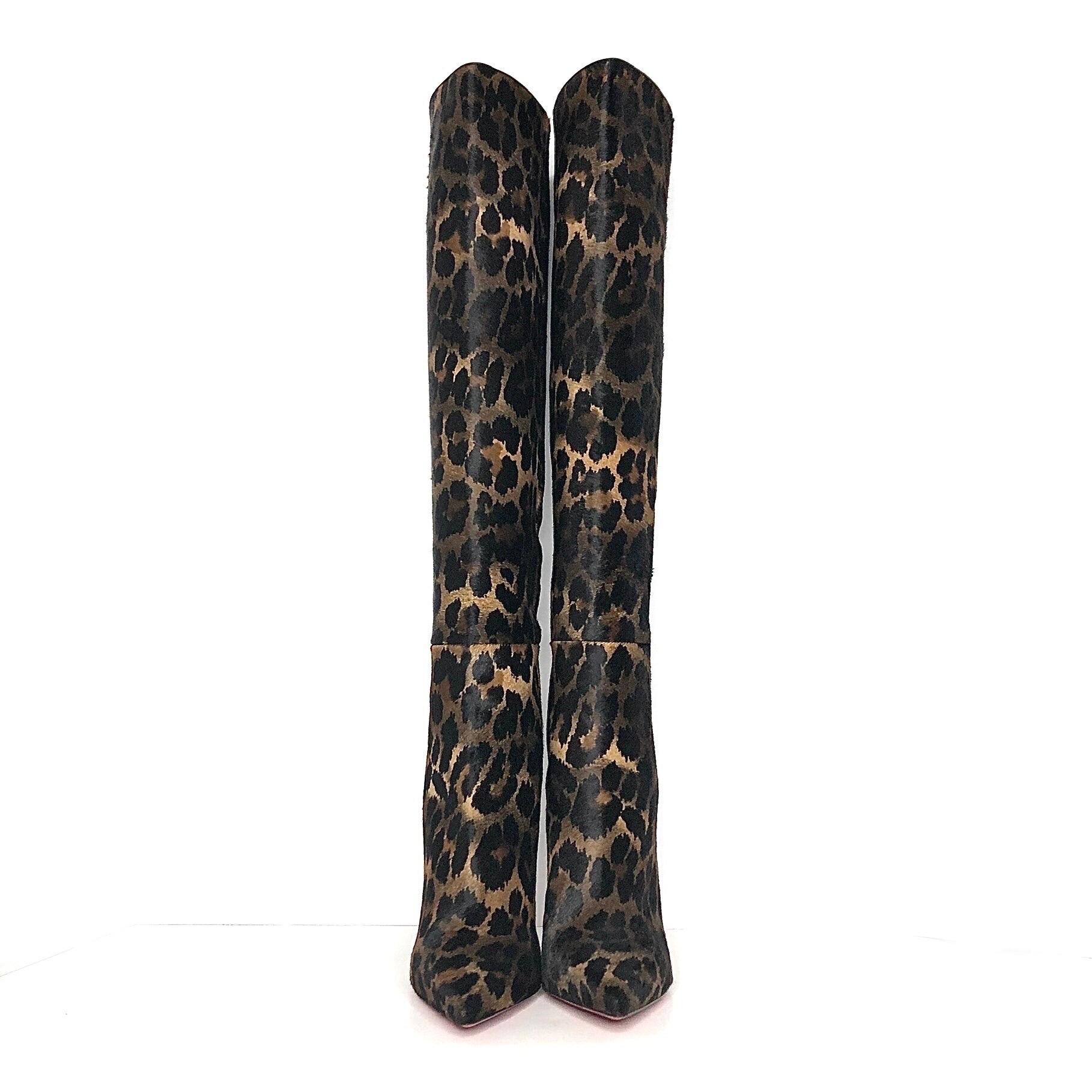 Nero NEW Christian Louboutin Astrilarge Botta 100 Pony Kitty Pointed Toe Stivali 36.5 in vendita