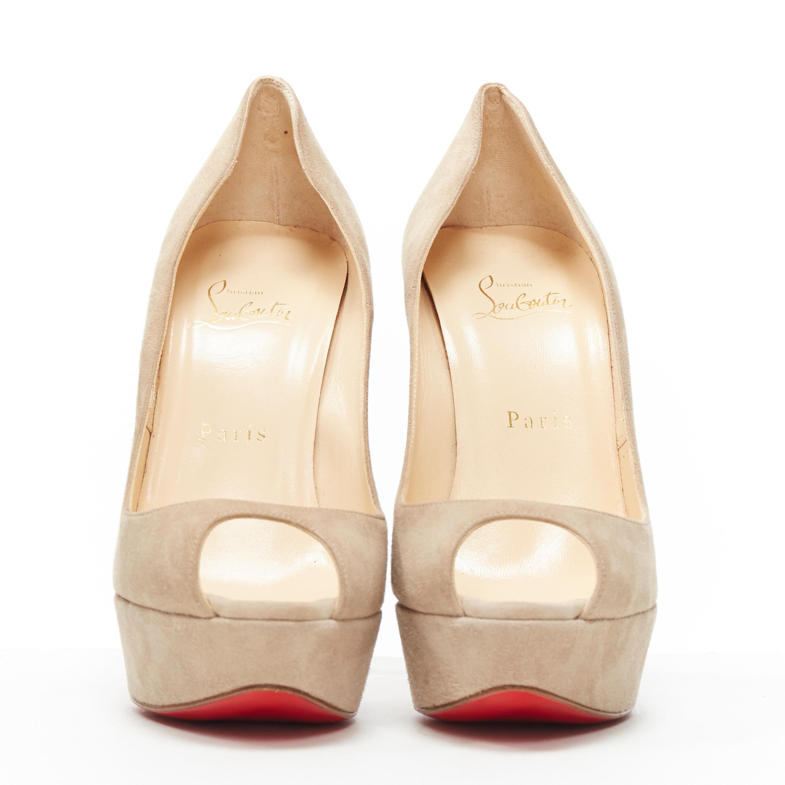Beige new CHRISTIAN LOUBOUTIN Banana 140 taupe suede platform peep toe heel EU38