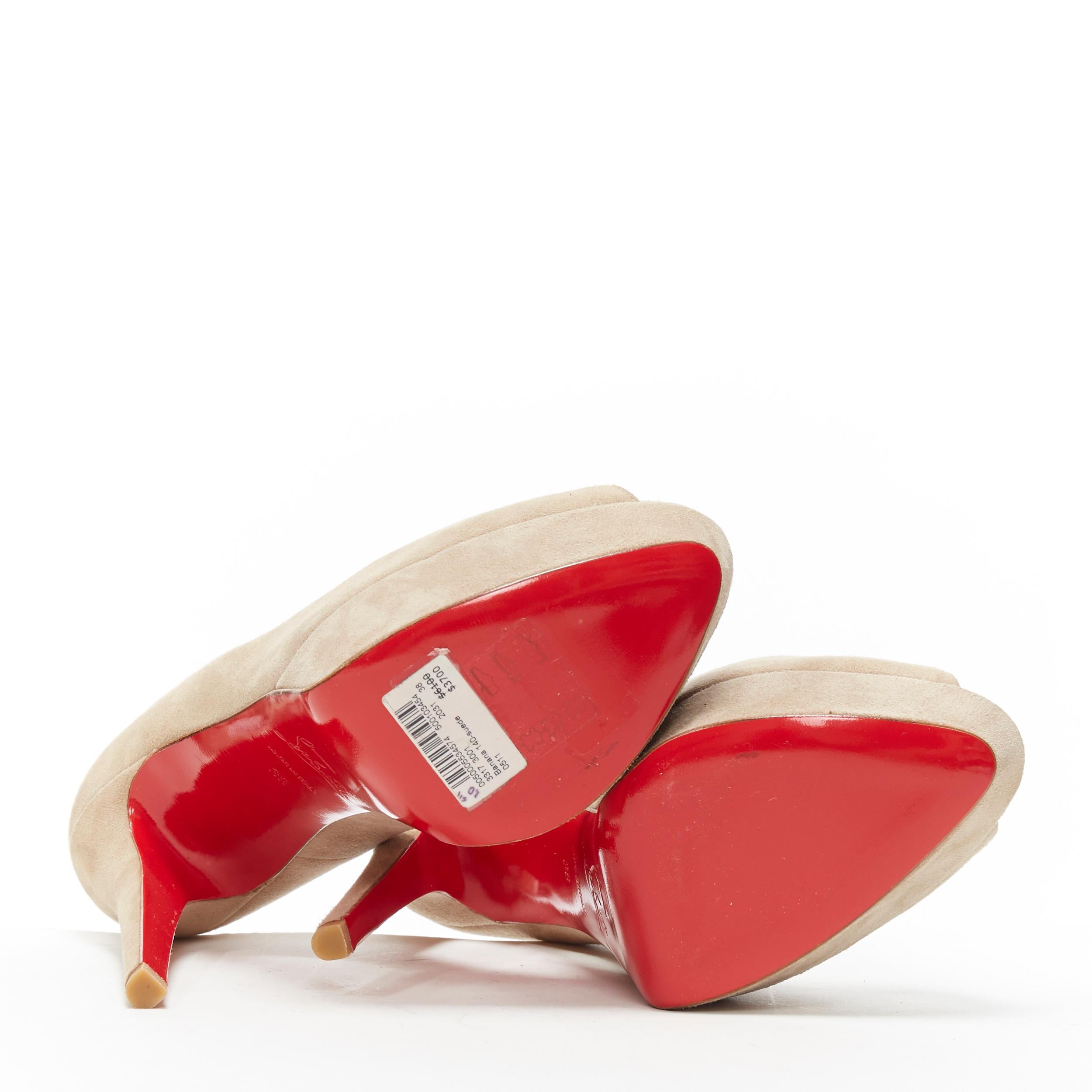 new CHRISTIAN LOUBOUTIN Banana 140 taupe suede platform peep toe heel EU38 1