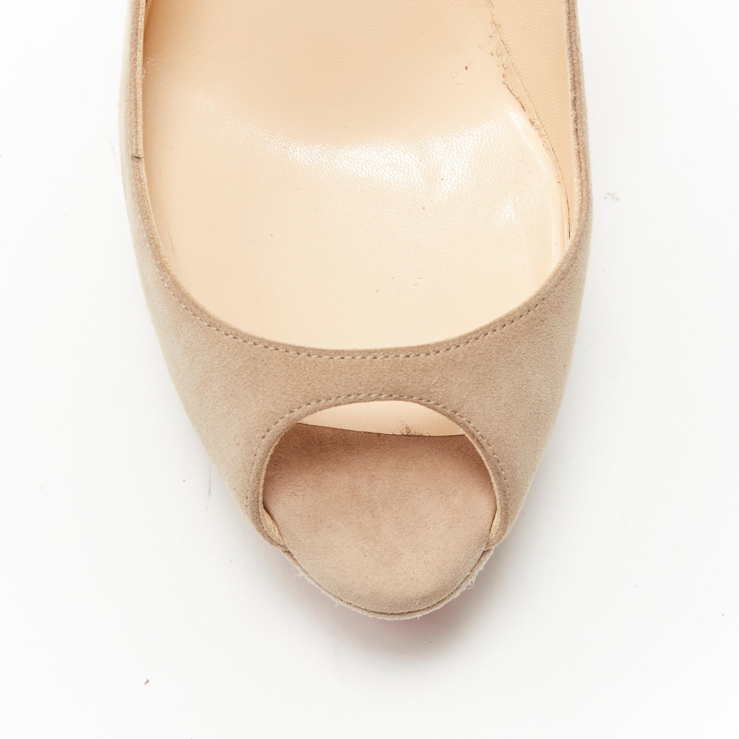 new CHRISTIAN LOUBOUTIN Banana 140 taupe suede platform peep toe heel EU38 2