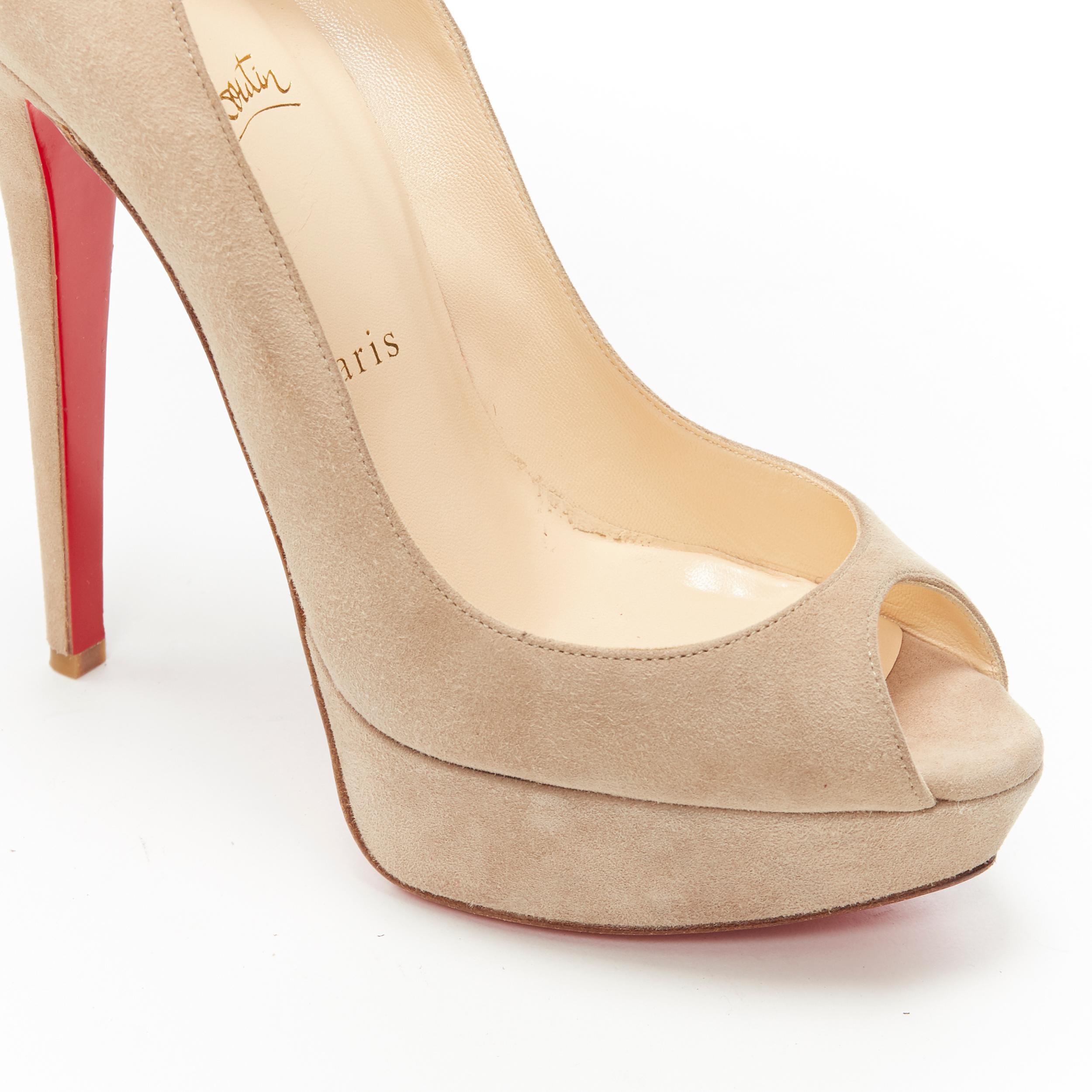 new CHRISTIAN LOUBOUTIN Banana 140 taupe suede platform peep toe heel EU38 3