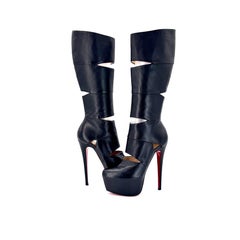 NEW Christian Louboutin Bandita 160 Platform Leather Bondage Knee High Boots 38