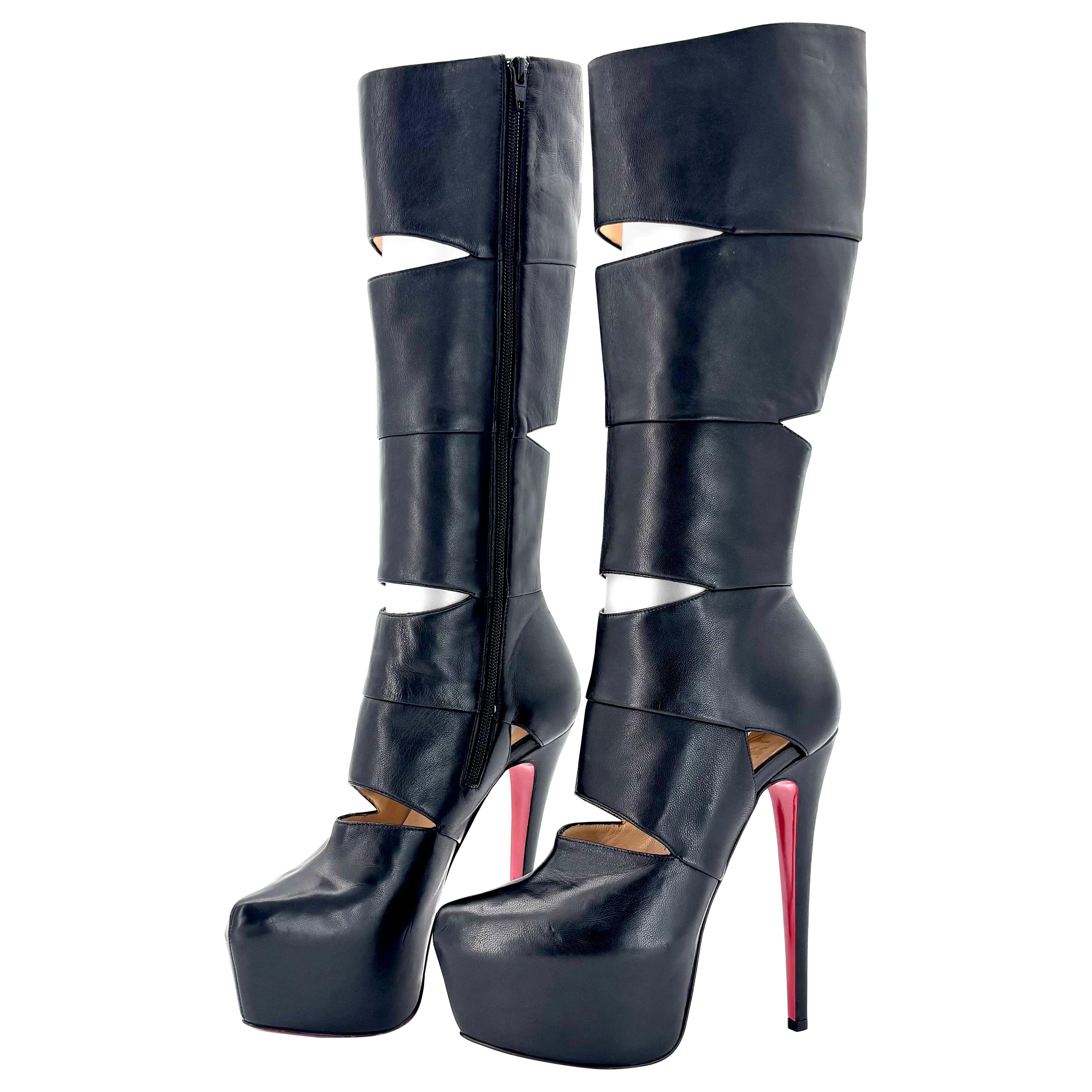 NEU Christian Louboutin Bandita 160 Plateau Leder Bondage Kniehohe Stiefel 38