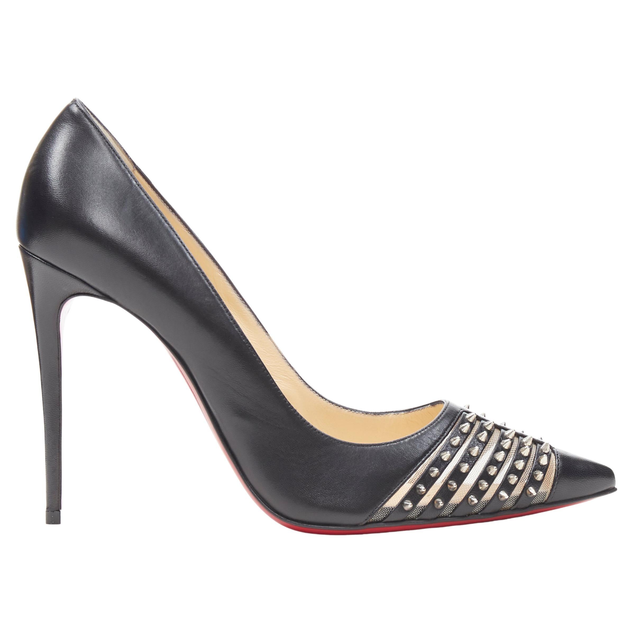 new CHRISTIAN LOUBOUTIN Bereta 100 black spike stud mesh pointy pigalle  EU38.5 For Sale at 1stDibs