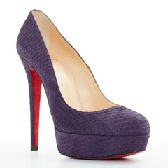 new CHRISTIAN LOUBOUTIN Bianca 140 blue suede python round platform heel EU39