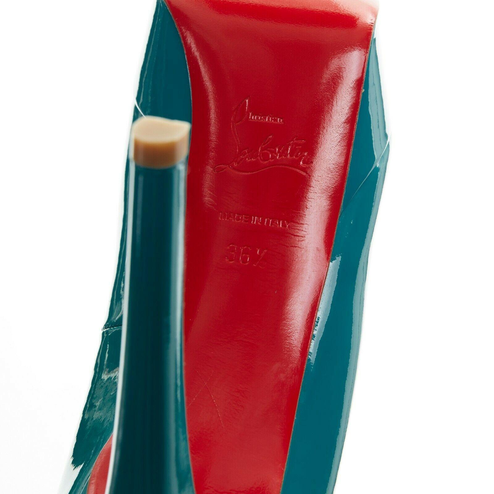 new CHRISTIAN LOUBOUTIN Bianca 140 teal blue patent almond platform pumps EU36.5 3