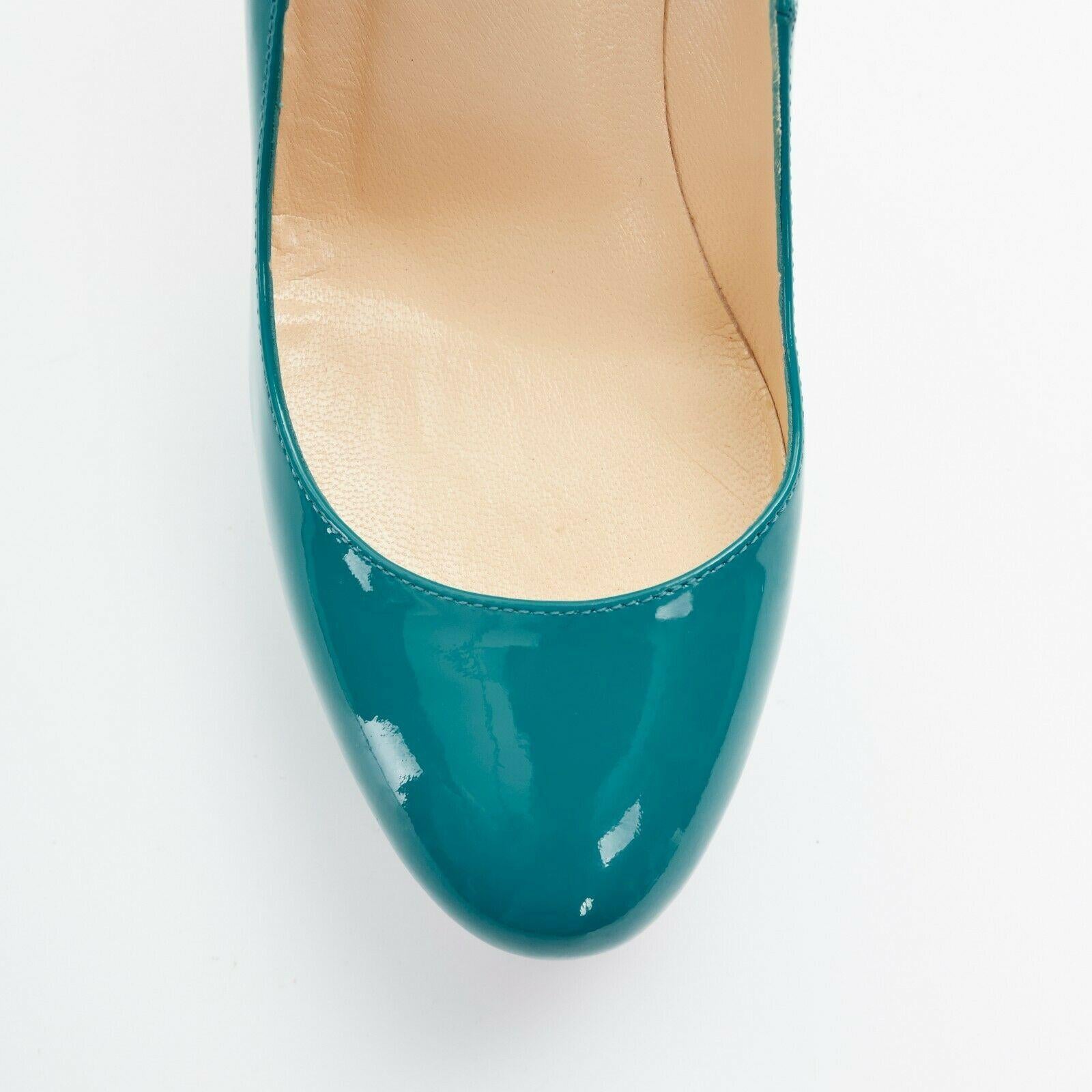 new CHRISTIAN LOUBOUTIN Bianca 140 teal blue patent almond platform pumps EU36.5 In Good Condition In Hong Kong, NT