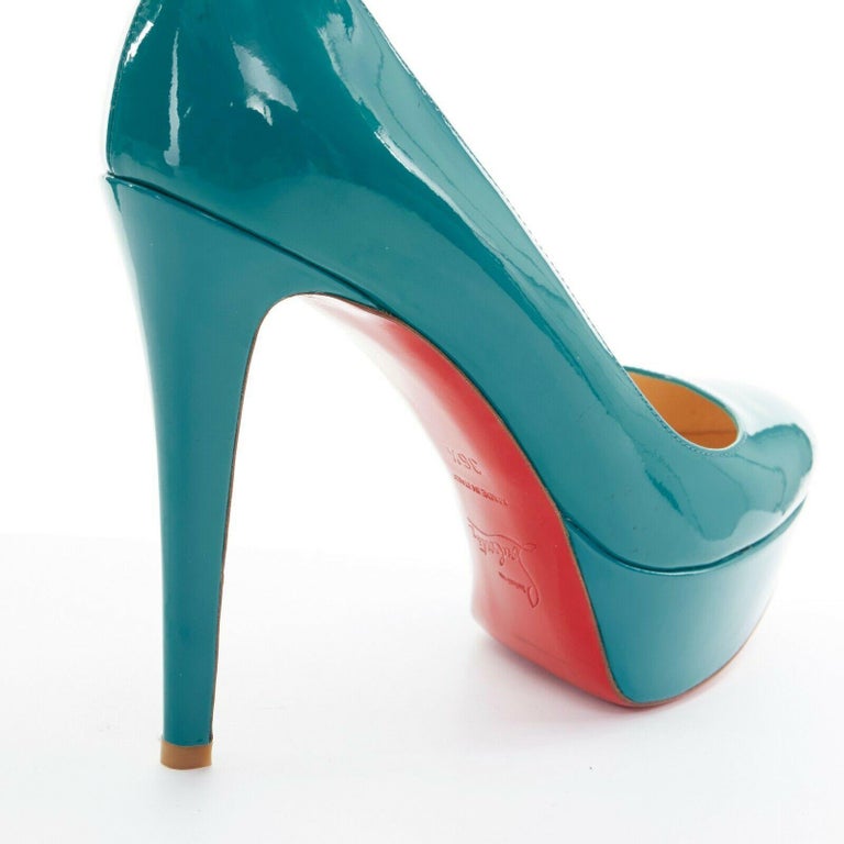 new CHRISTIAN LOUBOUTIN Bianca 140 teal blue patent almond platform pumps  EU36.5 at 1stDibs | teal red bottoms, bianca 140 patent calf, teal louboutin