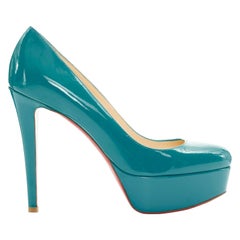 new CHRISTIAN LOUBOUTIN Bianca 140 teal blue patent almond platform pumps EU36.5