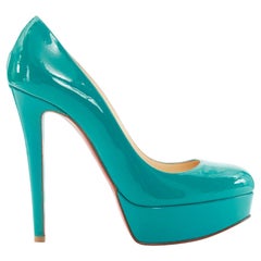 new CHRISTIAN LOUBOUTIN Bianca 140 teal blue patent patent round toe pump EU36.5