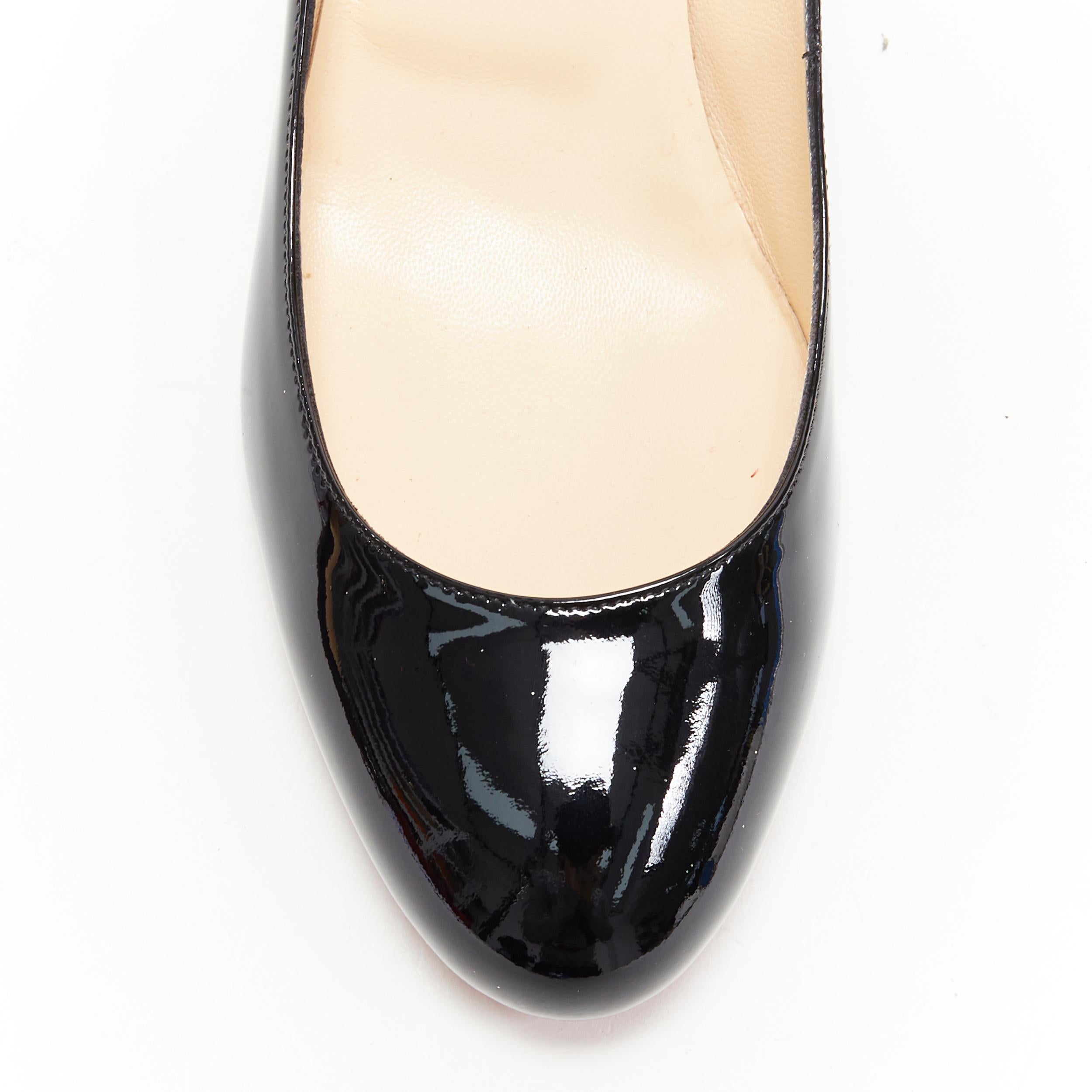 new CHRISTIAN LOUBOUTIN black patent round toe slim kitten heel work pump EU39 In New Condition In Hong Kong, NT
