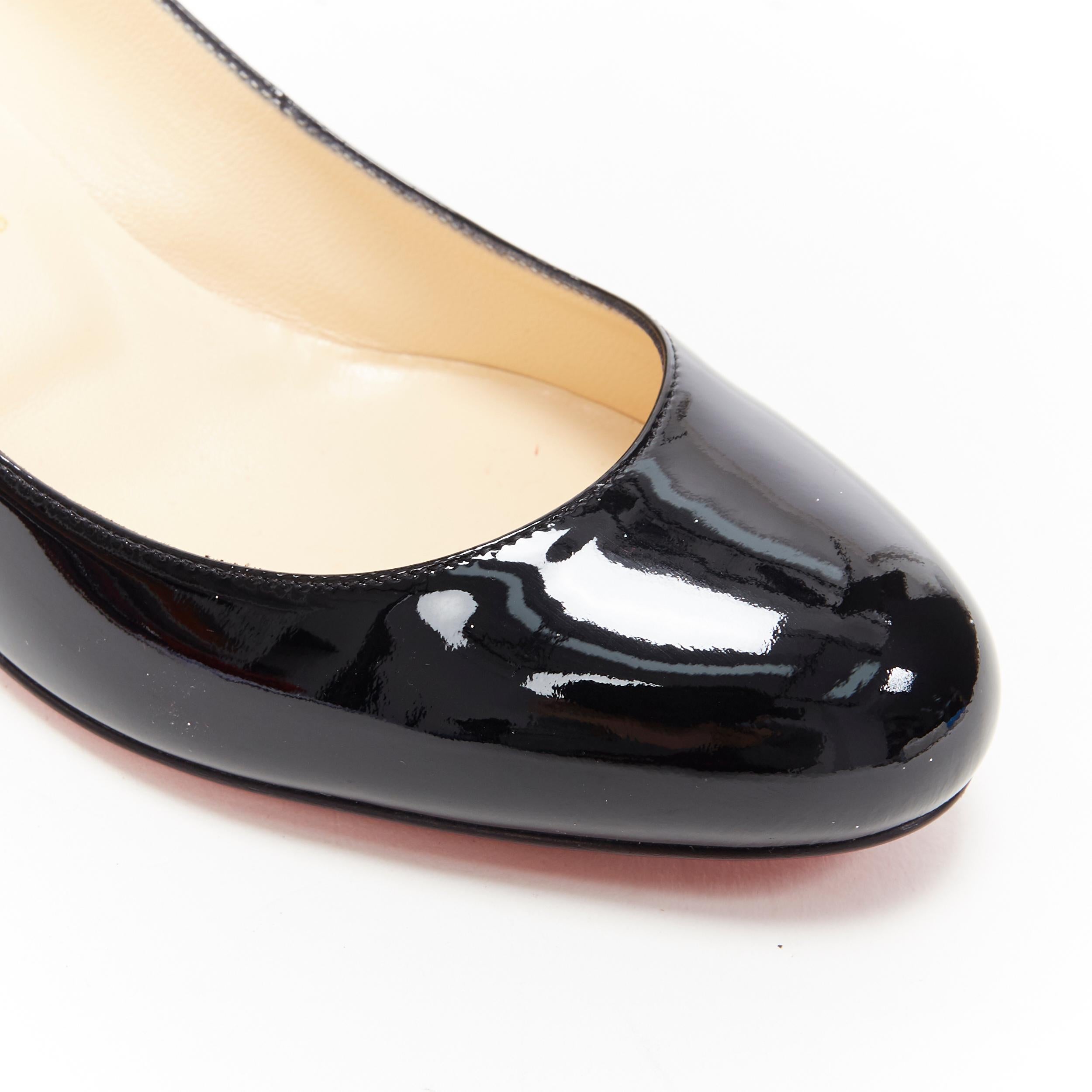 Women's new CHRISTIAN LOUBOUTIN black patent round toe slim kitten heel work pump EU39