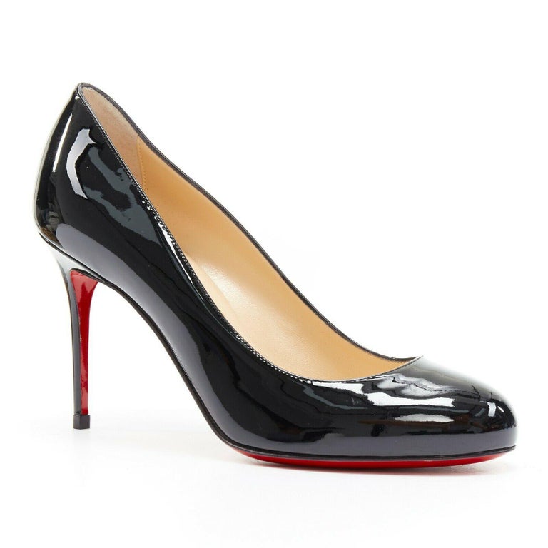 new CHRISTIAN LOUBOUTIN black patent round toe stiletto heel simple ...