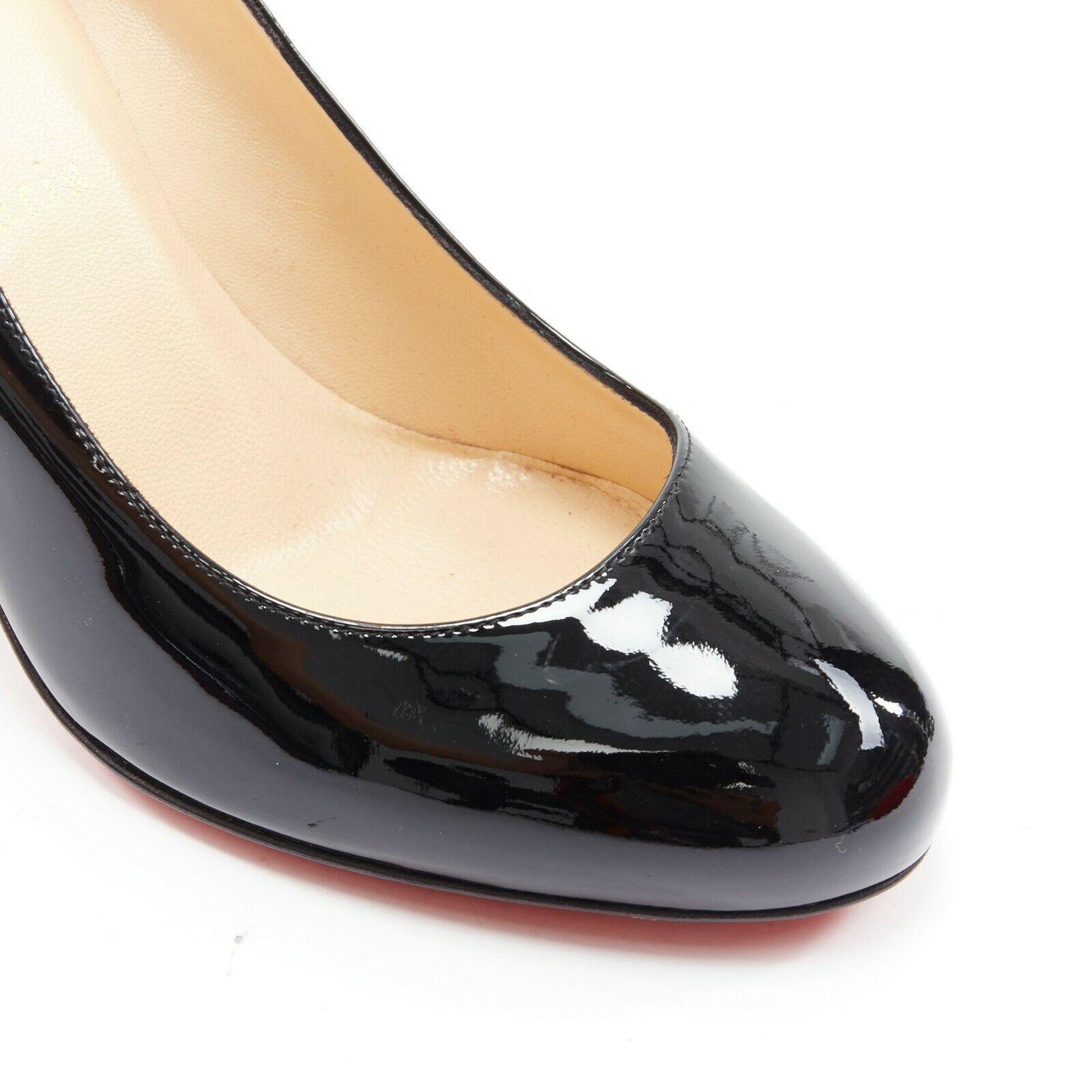 new CHRISTIAN LOUBOUTIN black patent round toe stiletto heel simple pump EU36.5 1