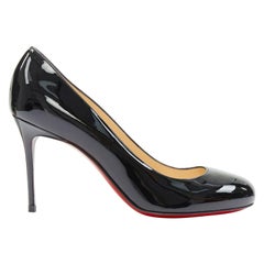new CHRISTIAN LOUBOUTIN black patent round toe stiletto heel simple pump EU36.5