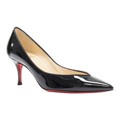 new CHRISTIAN LOUBOUTIN black patent V-neck vamp pointed kitten heel EU37